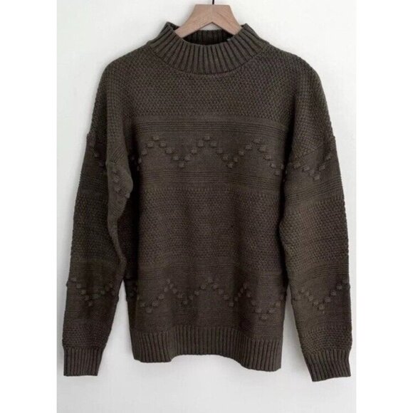 Pink Clover Sweaters - Pink Clover Gabriel Mock Neck Textured Sweater Olive Green Size L NWT